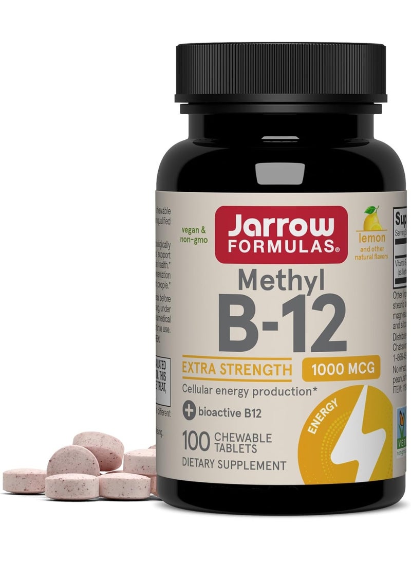 Jarrow Formulas Methyl Vitamin B-12 1000 mcg, 100 Chewable Tablets, Lemon Flavored- Bioactive B12 Vitamin - Supports Cellular Energy Production, Brain Health & Metabolism - 100 Servings